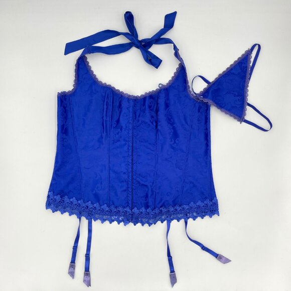 Fredericks Corset Hollywood Dream Halter Neck Matching Bottoms 42 Blue Lingerie - Picture 1 of 10